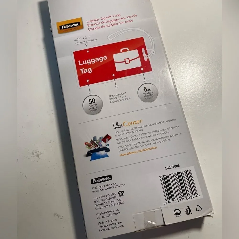 Luggage tag Laminating Pouches, 5 mil, 4.25